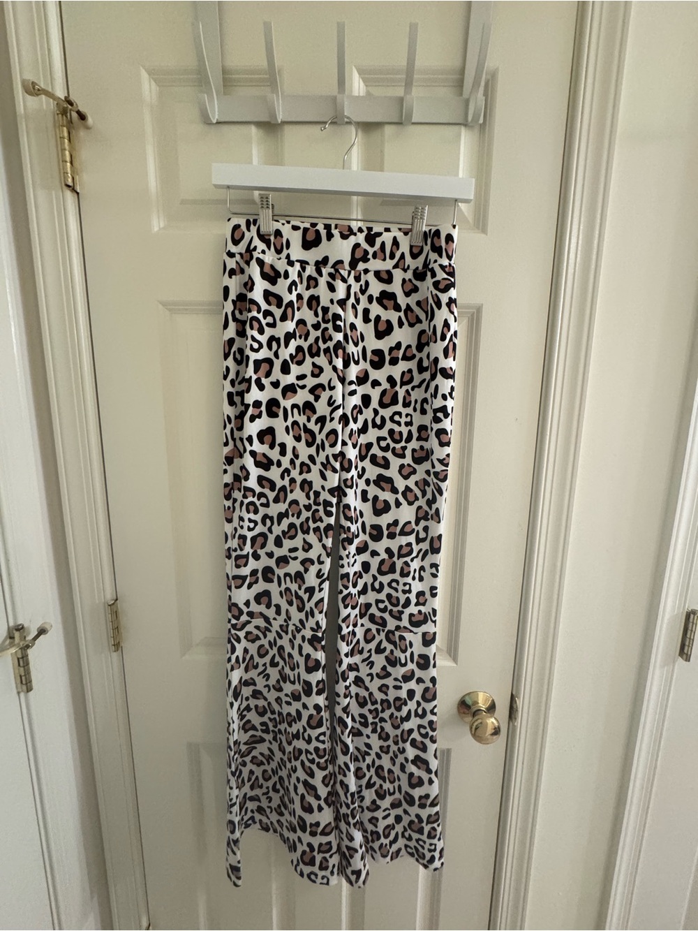 White Leopard Print Flare Pants